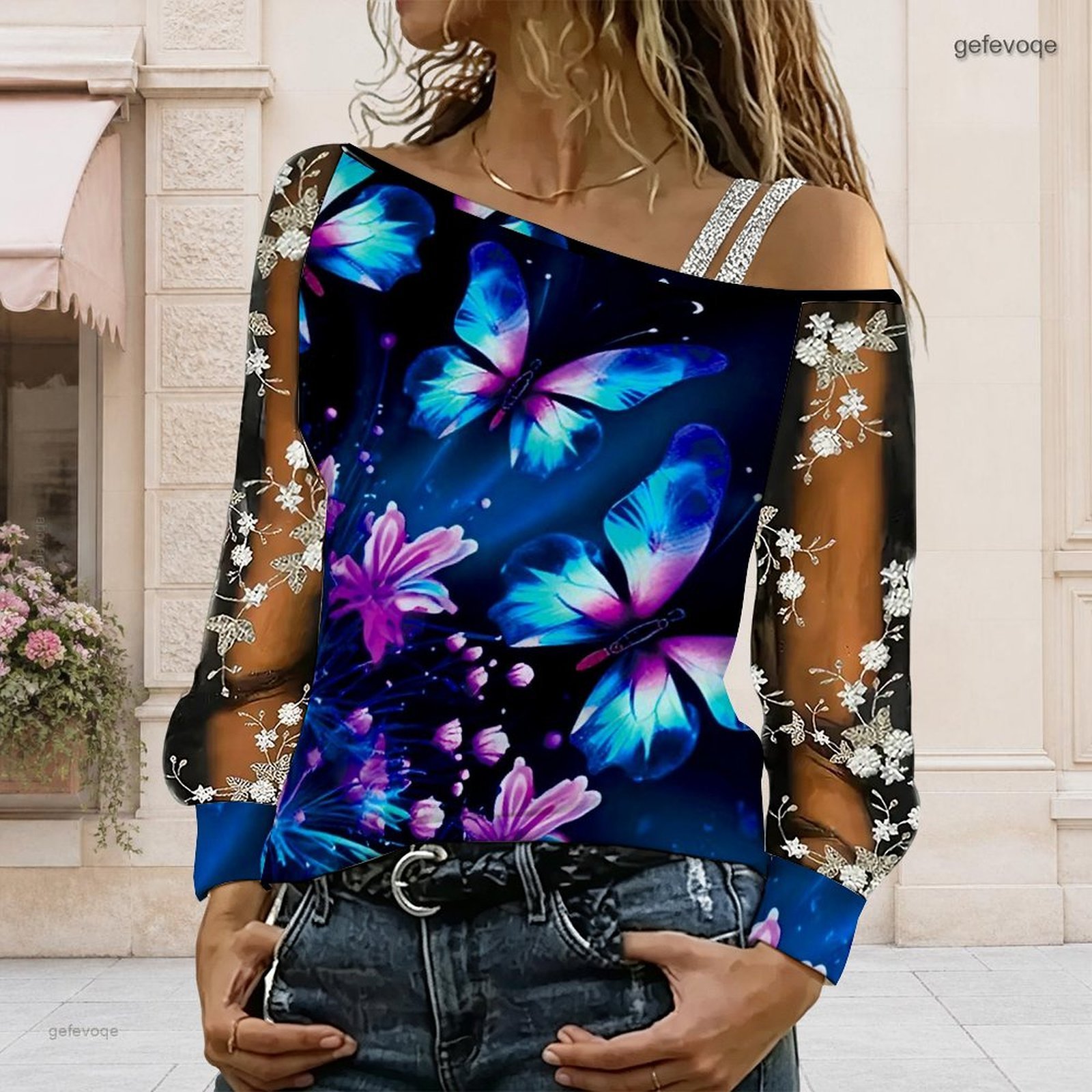 Blouse Off Shoulder - Женская блузка с открытыми плечами, асимметричный