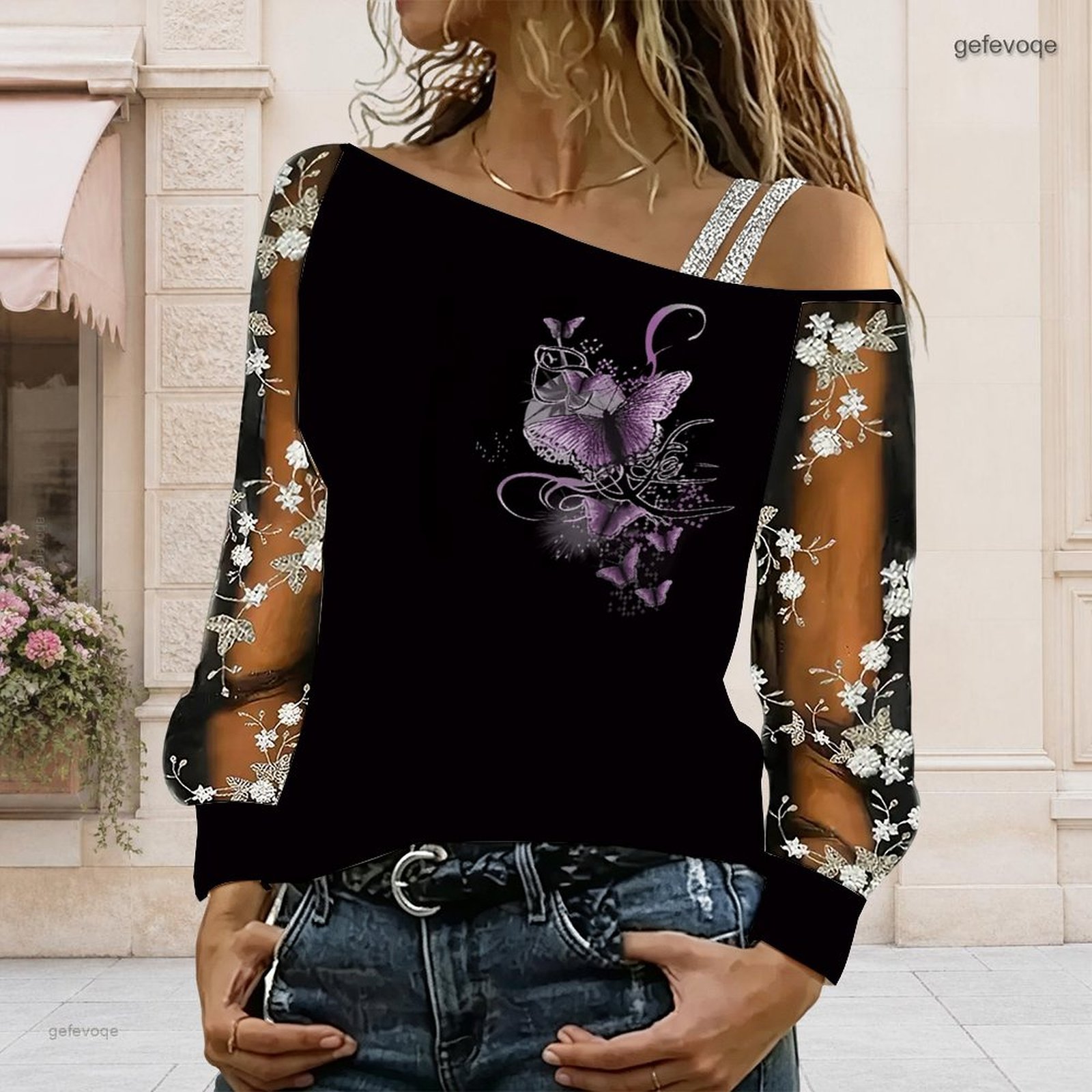 Blouse Off Shoulder - Женская блузка с открытыми плечами, асимметричный