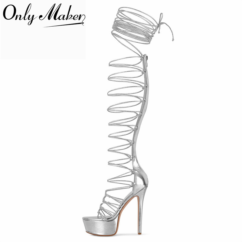 Onlymaker, серебристые босонож – обзор и цена Sandal Strappy Heeled