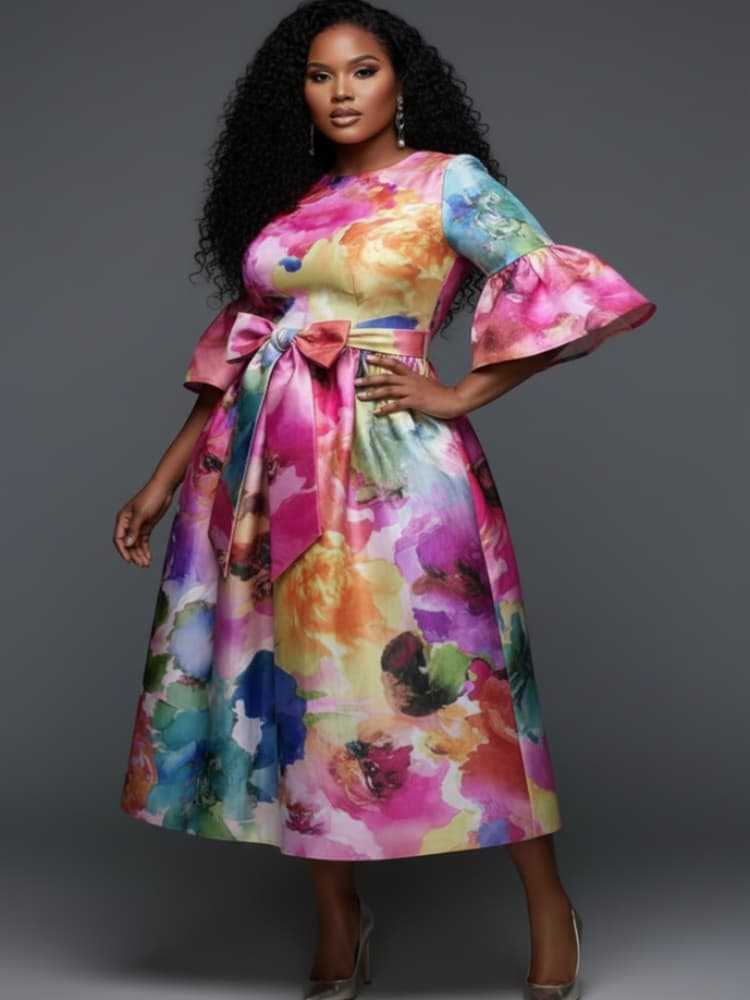 Платье миди с круглым вырезом, – обзор и цена Midi Skirt Floral