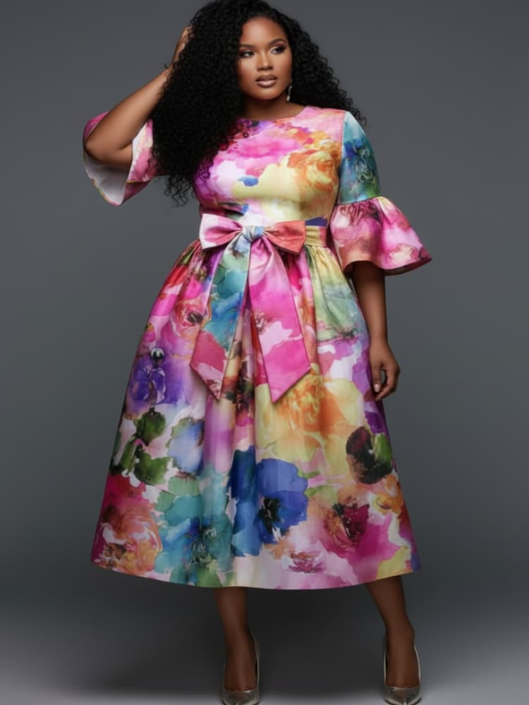 Платье миди с круглым вырезом, – обзор и цена Midi Skirt Floral